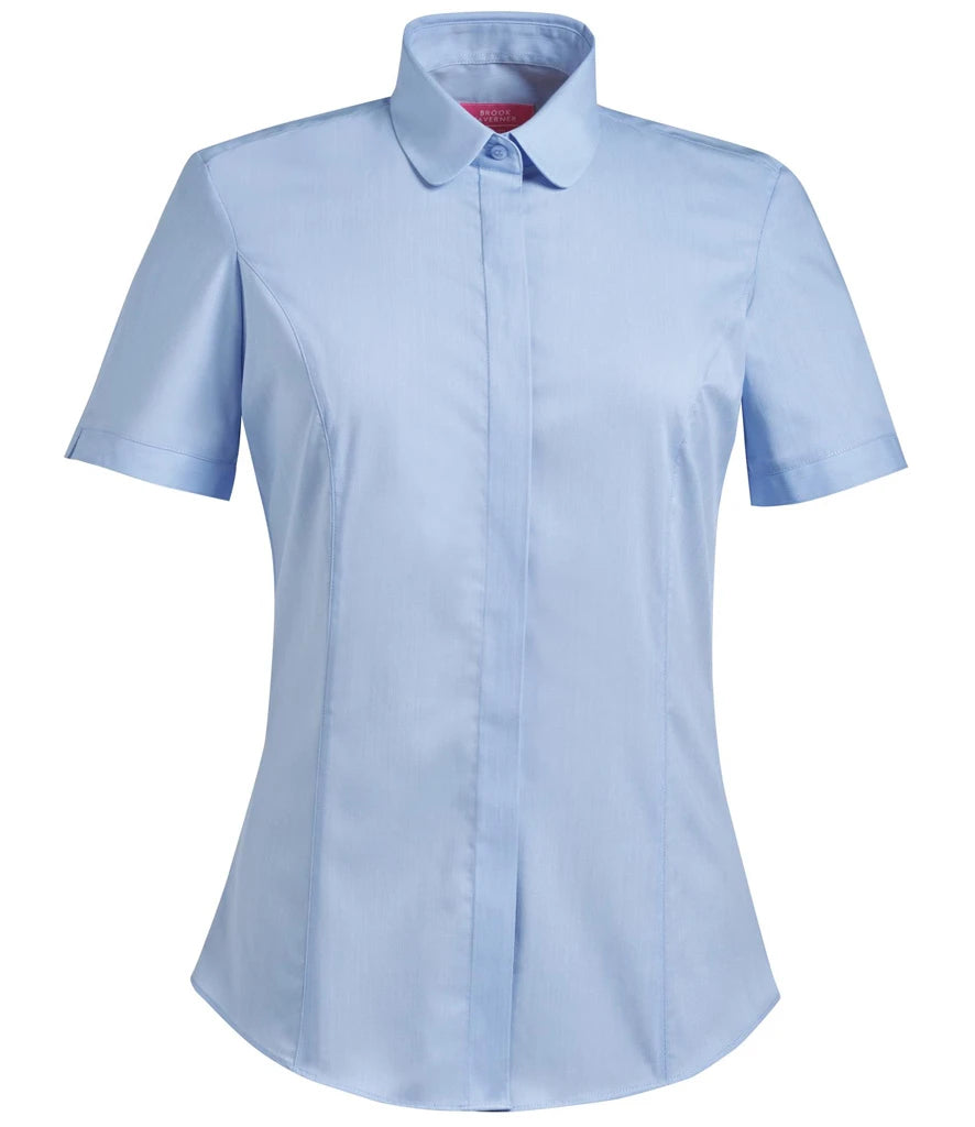 Brook Taverner Ladies Soave Short Sleeve Poplin Shirt — Sky Blue