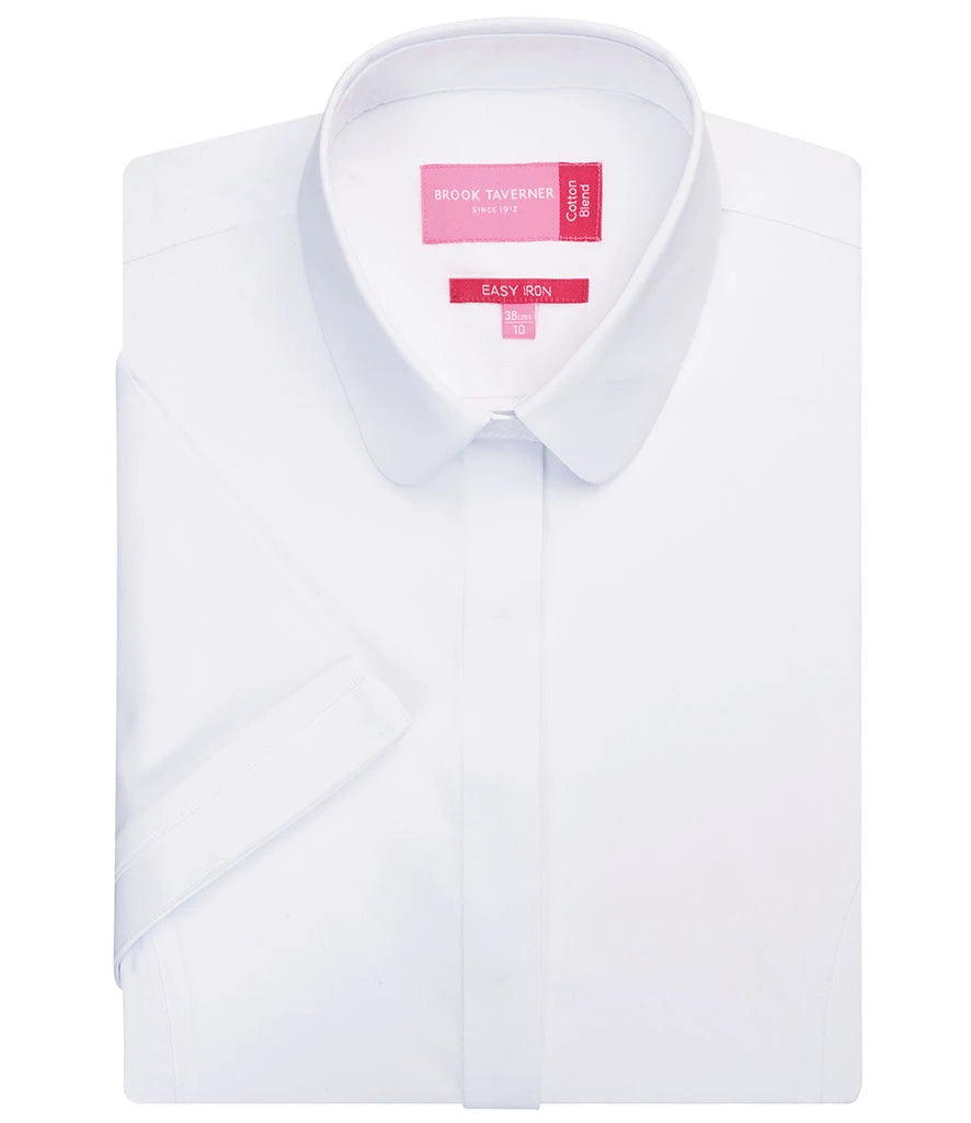 Brook Taverner Ladies Soave Short Sleeve Poplin Shirt — White