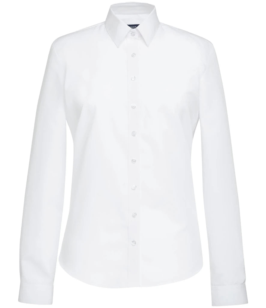 Brook Taverner Ladies Selene Long Sleeve Poplin Shirt — White
