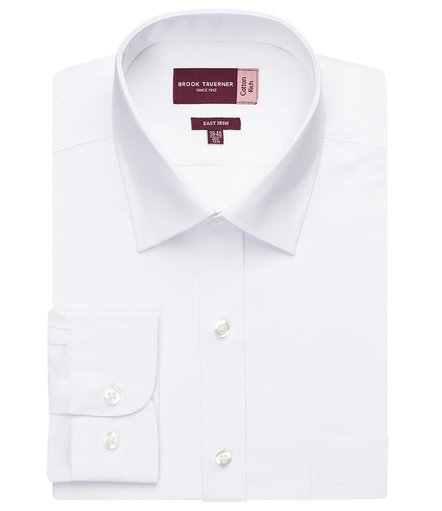 Brook Taverner Rapino Long Sleeve Poplin Shirt — White