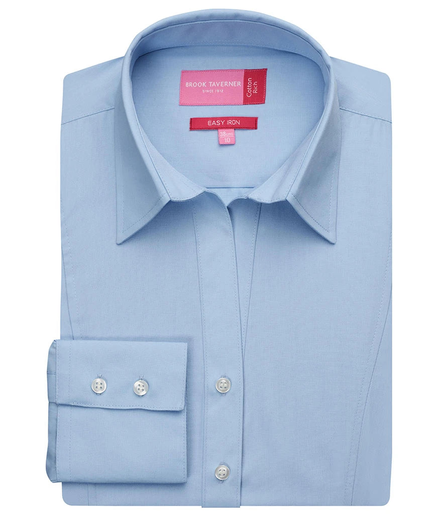 Brook Taverner Ladies Palena Long Sleeve Poplin Shirt — Blue