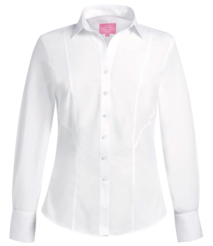 Brook Taverner Ladies Palena Long Sleeve Poplin Shirt — White