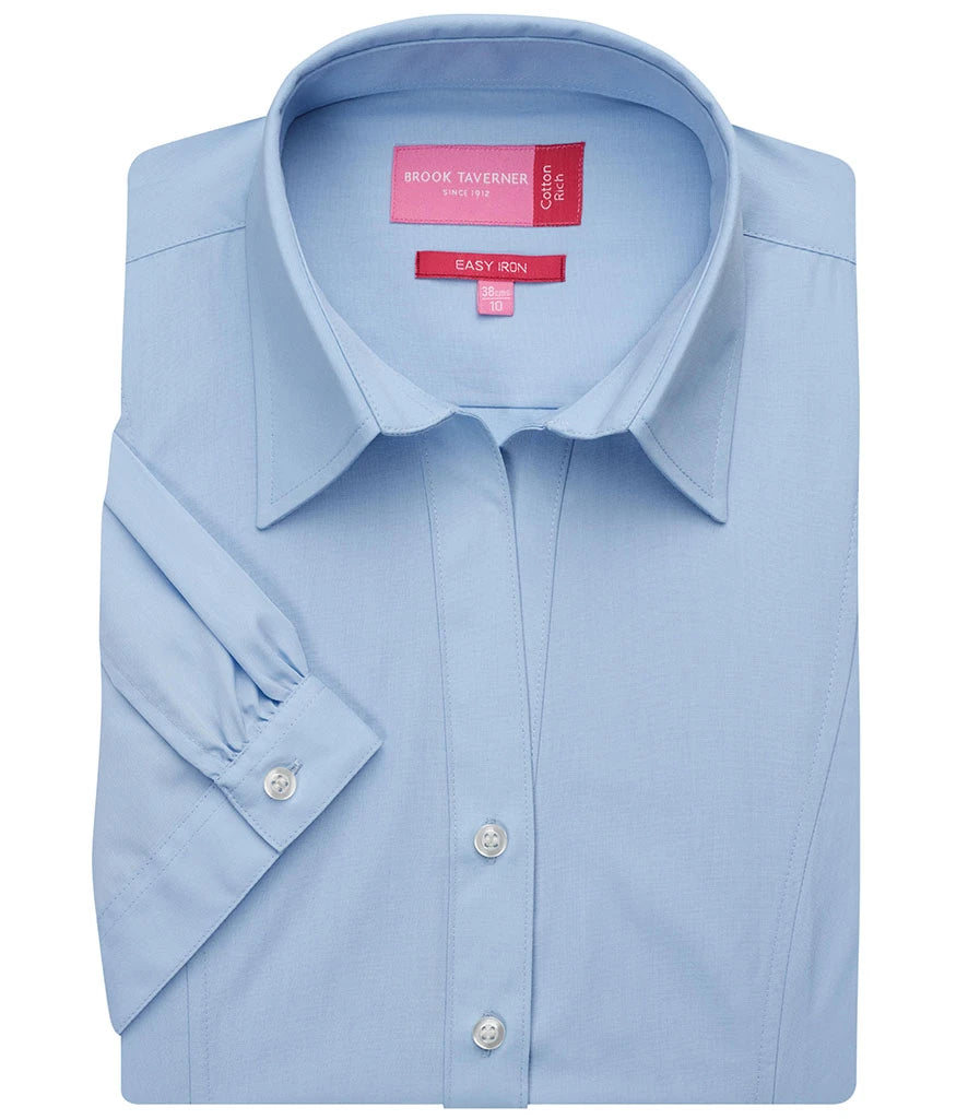 Brook Taverner Ladies Paduli Short Sleeve Poplin Shirt — Blue