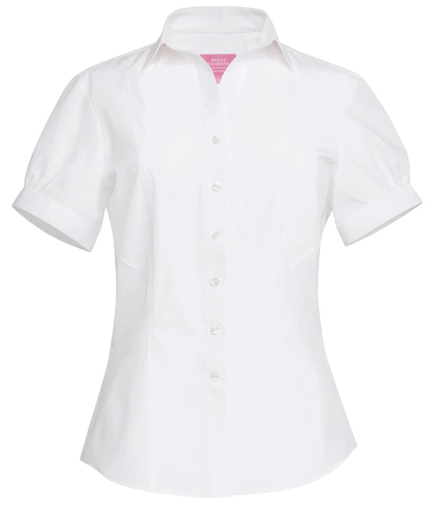 Brook Taverner Ladies Paduli Short Sleeve Poplin Shirt — White