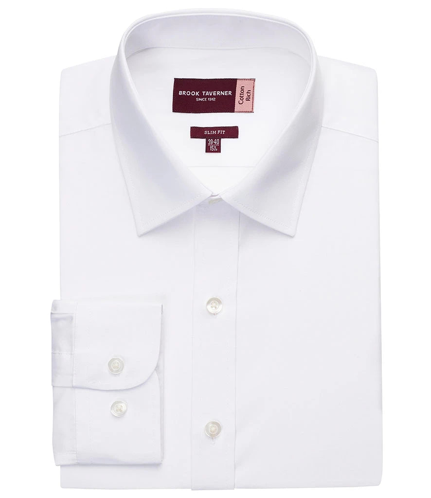 Brook Taverner Alba Long Sleeve Slim Fit Poplin Shirt — White