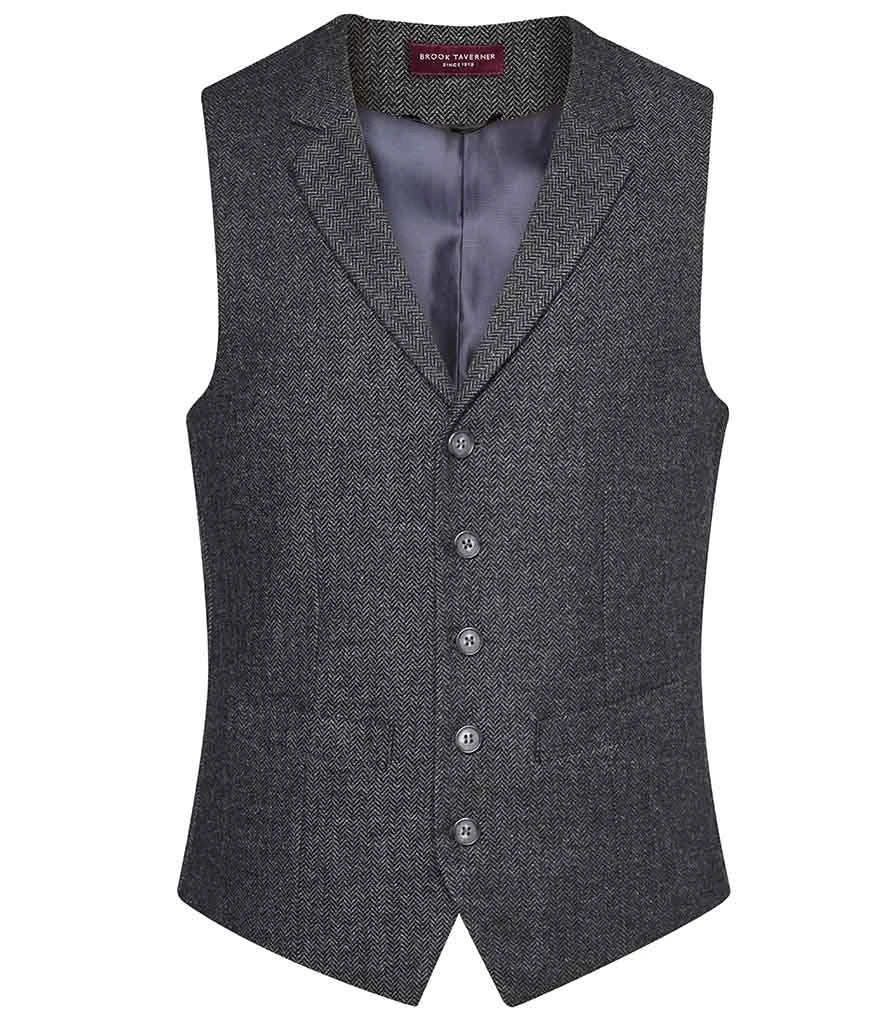 Brook Taverner Memphis Tweed Waistcoat — Charcoal Herringbone