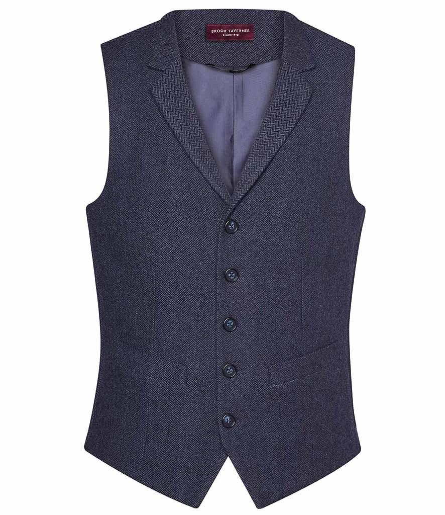 Brook Taverner Memphis Tweed Waistcoat — Navy Herringbone