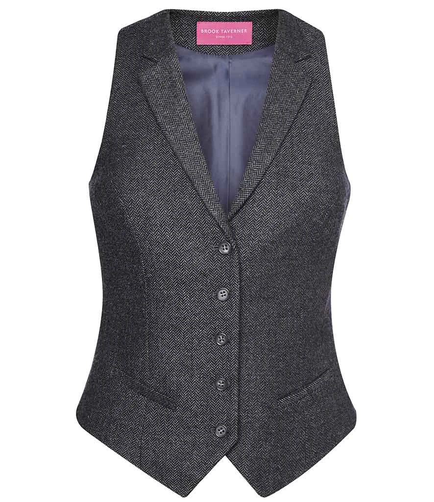 Brook Taverner Ladies Nashville Tweed Waistcoat — Charcoal Herringbone