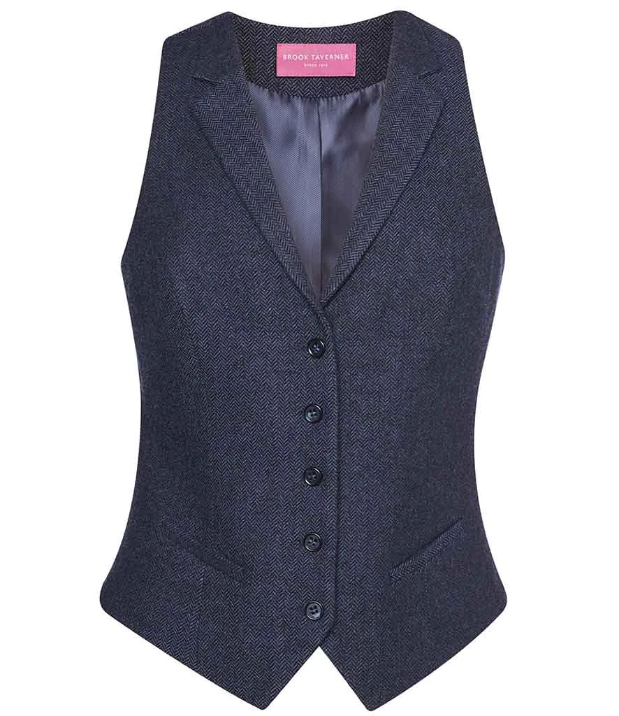 Brook Taverner Ladies Nashville Tweed Waistcoat — Navy Herringbone