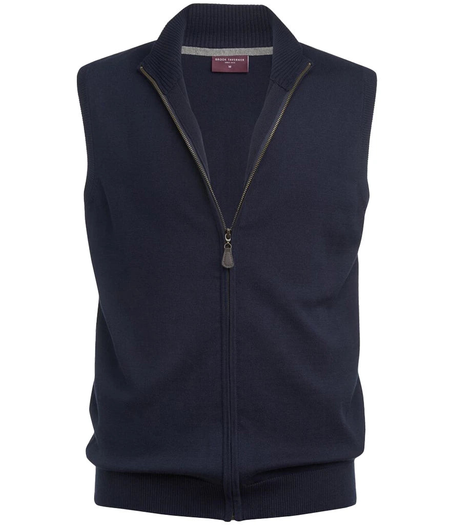 Brook Taverner Lincoln Knitted Zip Gilet — Navy