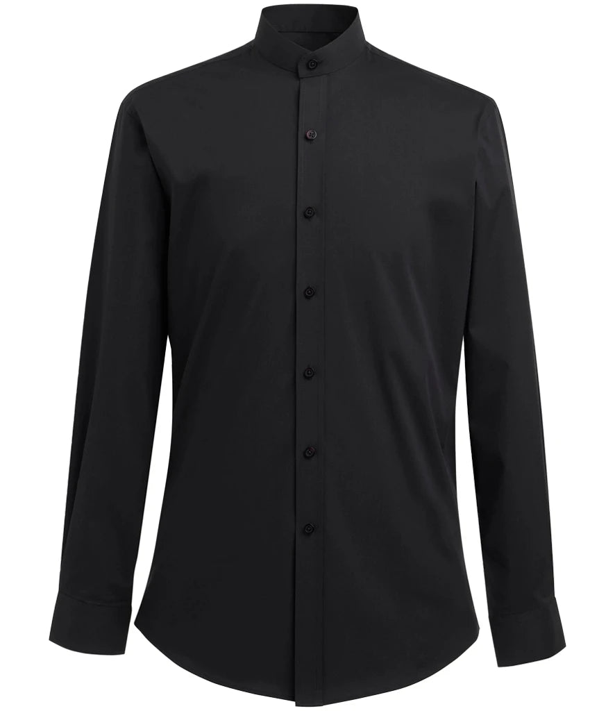 Brook Taverner Volterra Long Sleeve Grandad Collar Shirt — Black