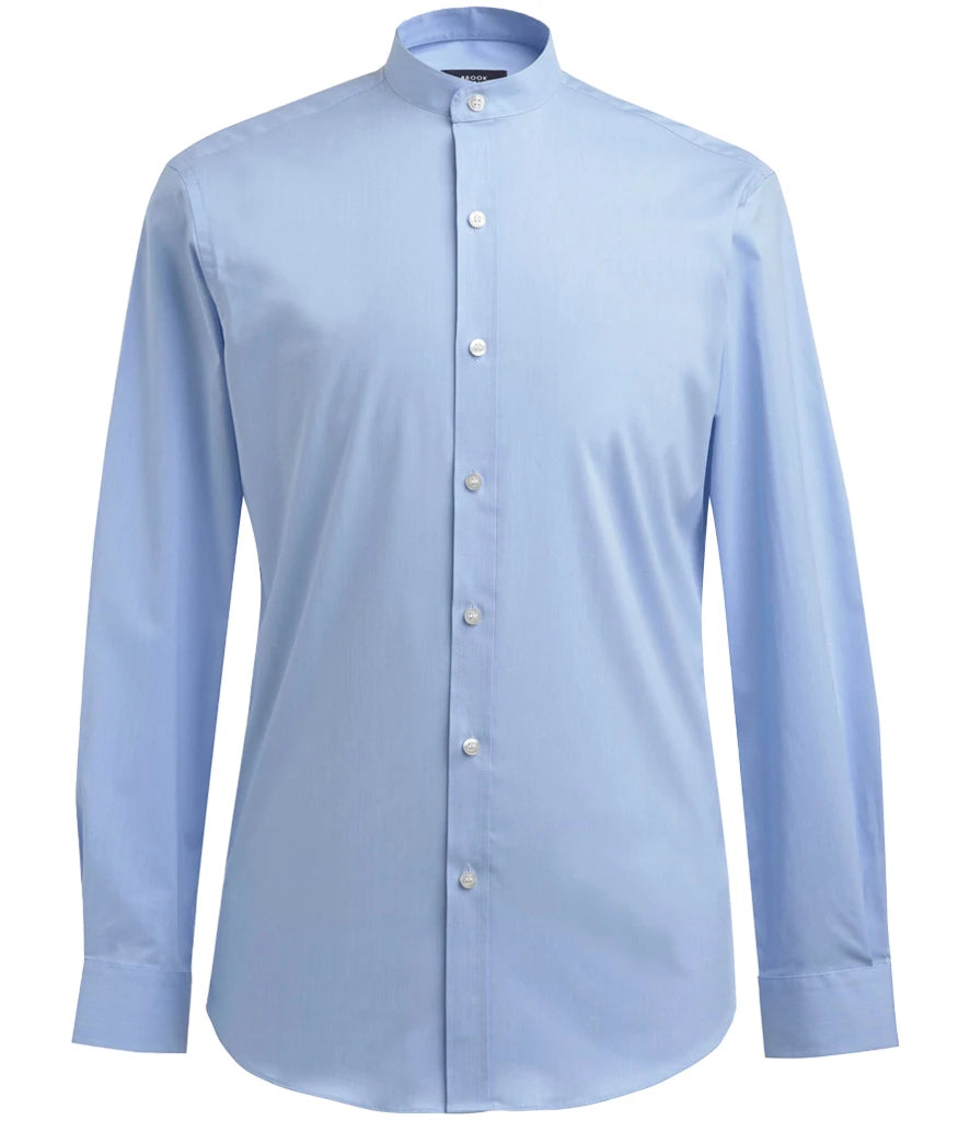 Brook Taverner Volterra Long Sleeve Grandad Collar Shirt — Sky Blue