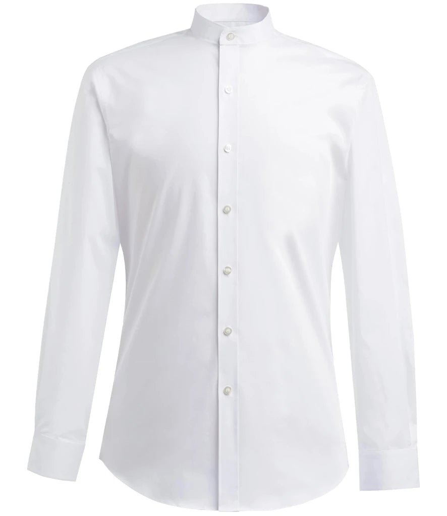 Brook Taverner Volterra Long Sleeve Grandad Collar Shirt — White