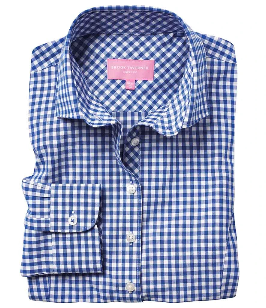 Brook Taverner Ladies Kansas Gingham Long Sleeve Shirt — Blue