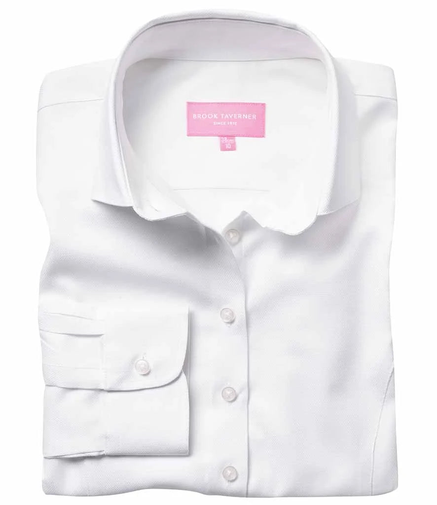 Brook Taverner Ladies Aspen Long Sleeve Oxford Shirt — White