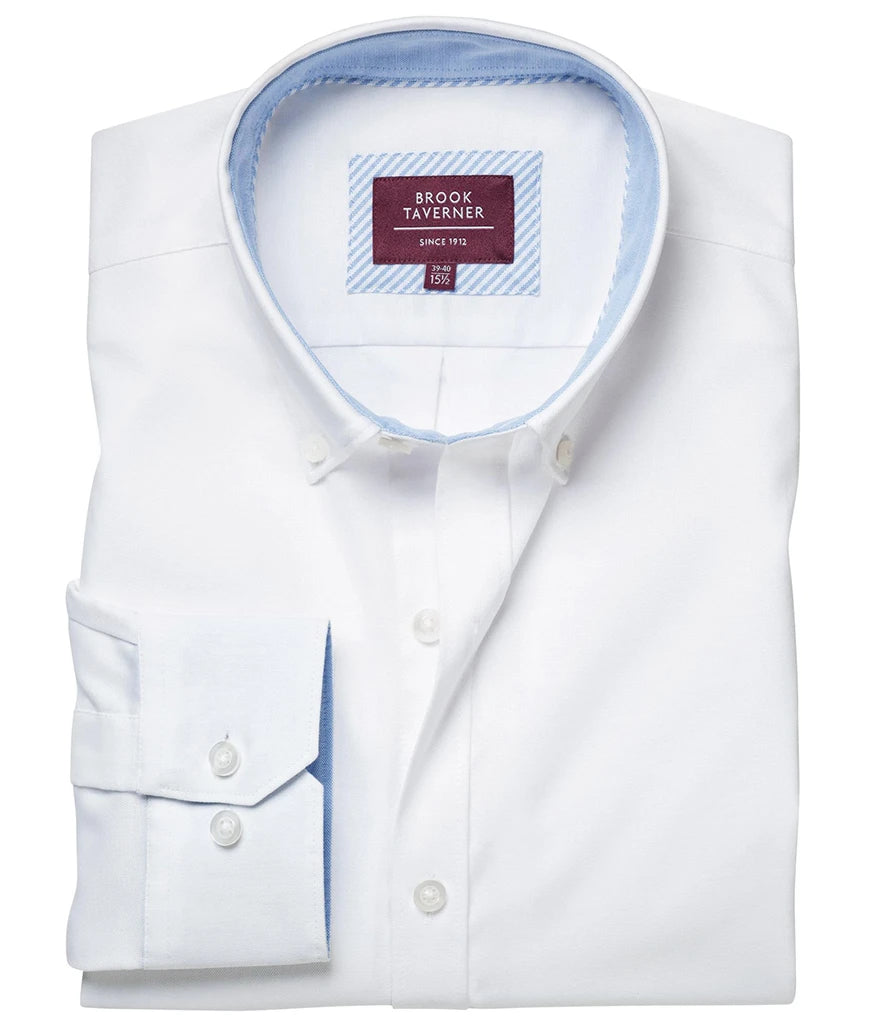 Brook Taverner Lawrence Long Sleeve Stretch Oxford Shirt — White
