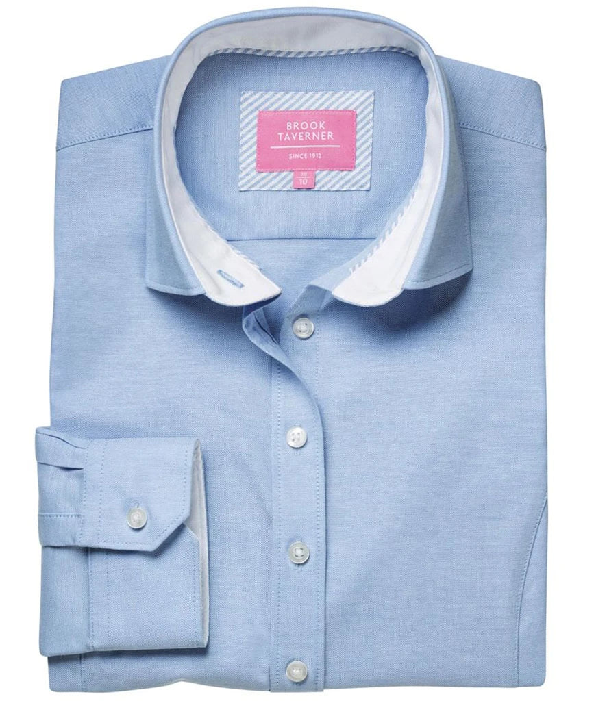 Brook Taverner Ladies Mirabel Long Sleeve Stretch Oxford Shirt — Sky Blue