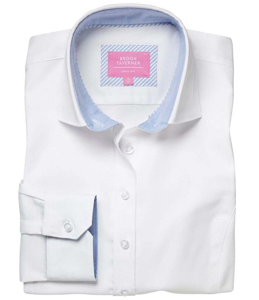 Brook Taverner Ladies Mirabel Long Sleeve Stretch Oxford Shirt — White