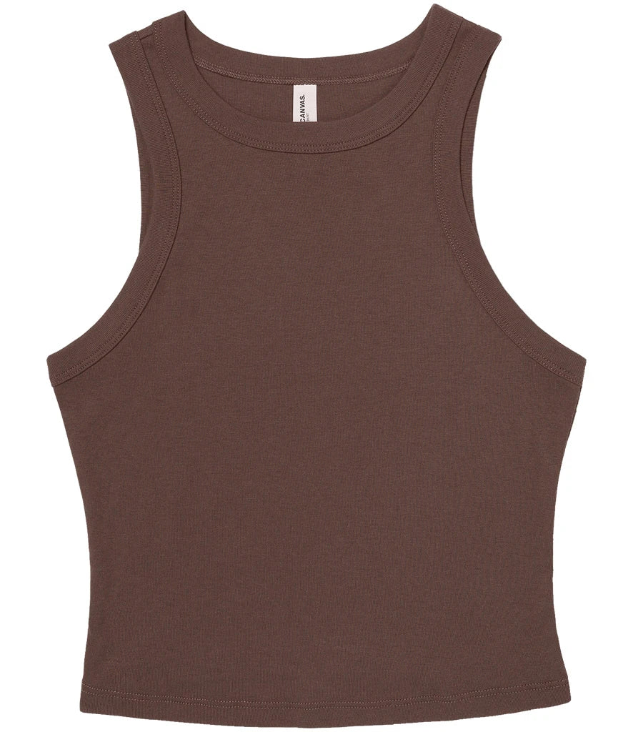Bella Ladies Micro Rib Racer Tank Top — Solid cocoa blend