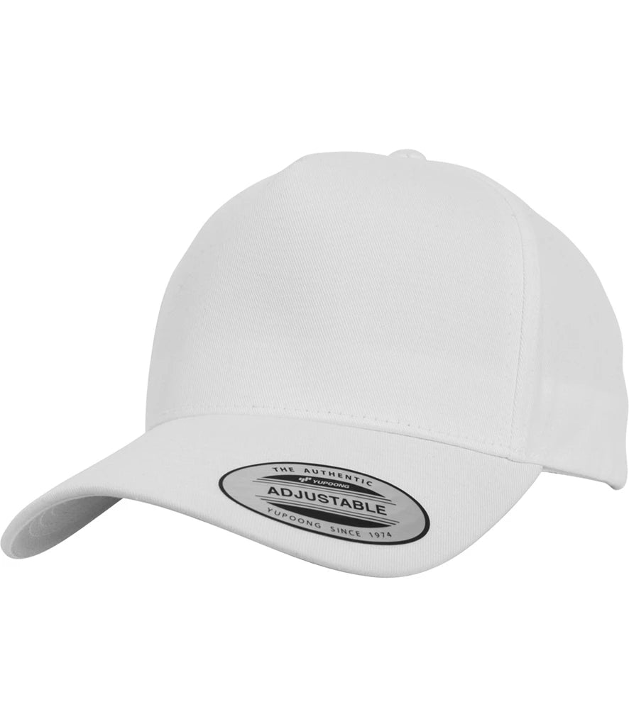 Flexfit 5 Panel Curved Classic Snapback Cap — White
