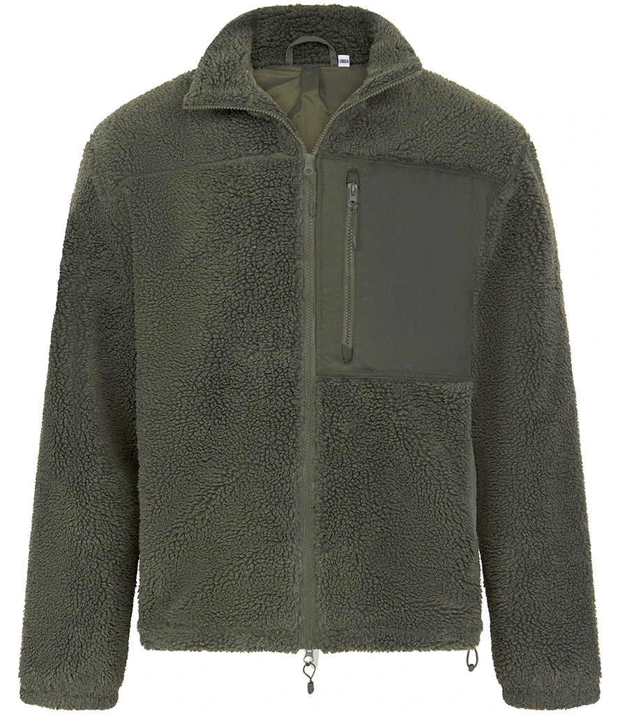 Front Row Recycled Sherpa Fleece Jacket — Dark Olive