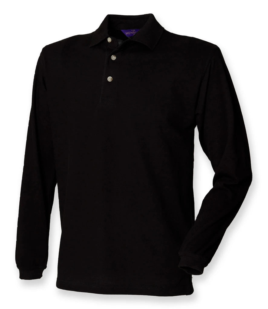 Henbury Long Sleeve Cotton Piqué Polo Shirt — Black