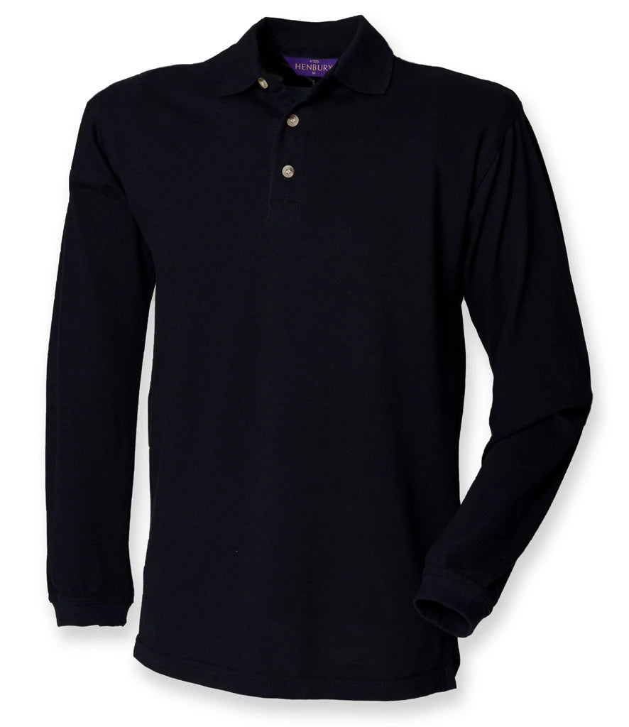 Henbury Long Sleeve Cotton Piqué Polo Shirt — Navy