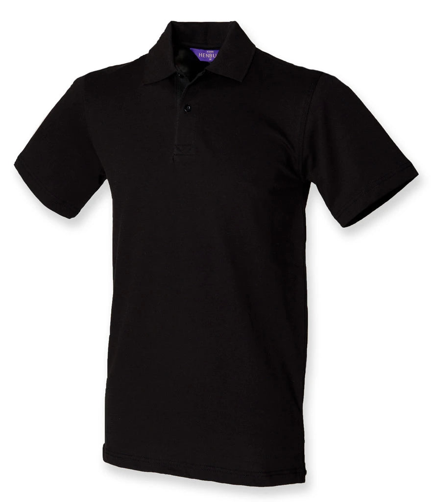 Henbury Unisex Stretch Cotton Piqué Polo Shirt — Black