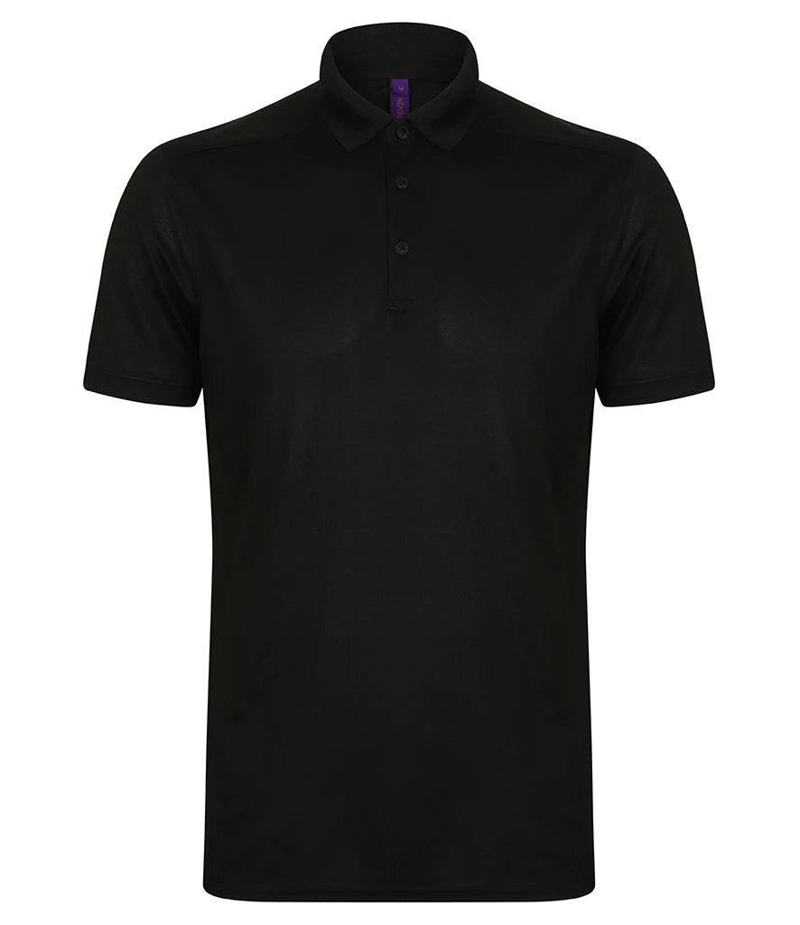 Henbury Slim Fit Stretch Microfine Piqué Polo Shirt — Black