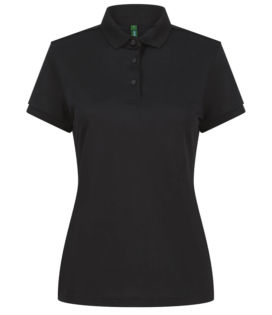 Henbury Ladies Recycled Polyester Polo Shirt — Black