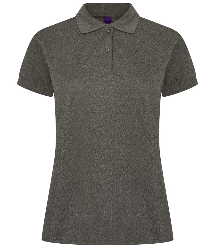 Henbury Ladies Coolplus® Wicking Piqué Polo Shirt — Heather Charcoal
