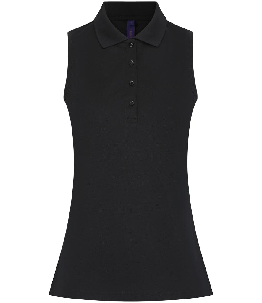 Henbury Ladies Sleeveless Coolplus® Polo Shirt — Black