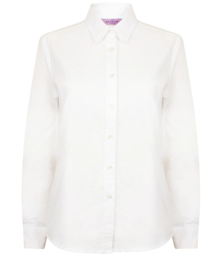 Henbury Ladies Long Sleeve Classic Oxford Shirt — White