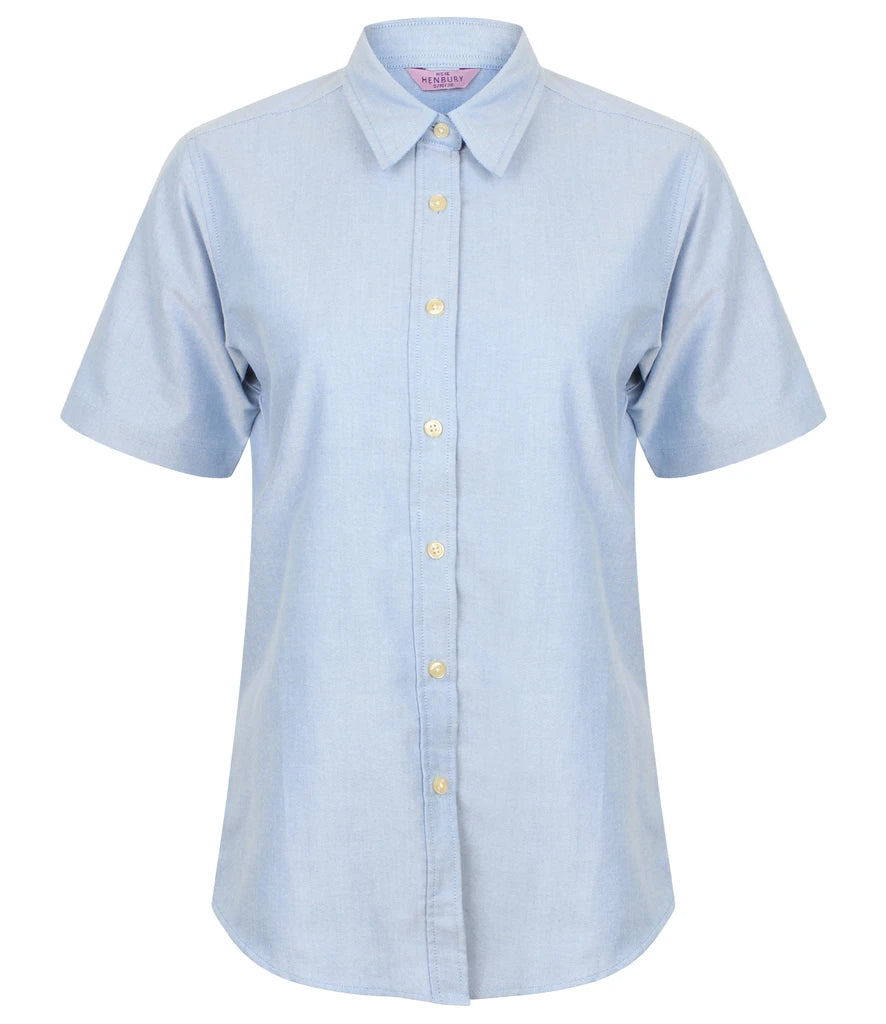 Henbury Ladies Short Sleeve Classic Oxford Shirt — Blue