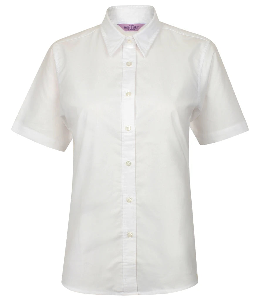 Henbury Ladies Short Sleeve Classic Oxford Shirt — White