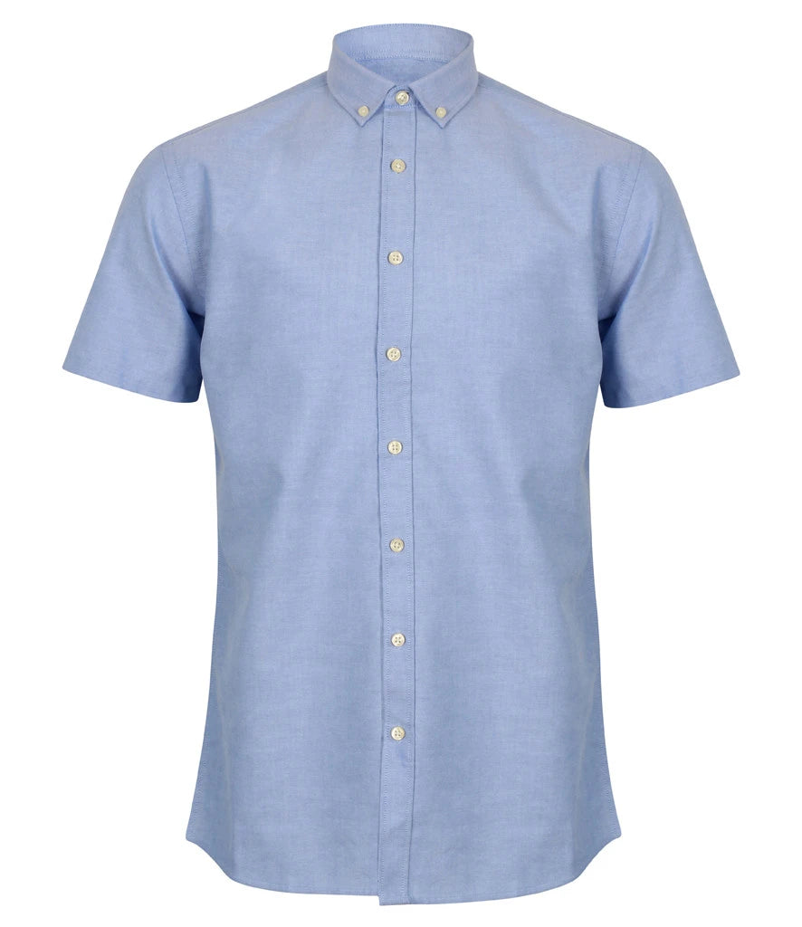 Henbury Modern Short Sleeve Regular Fit Oxford Shirt — Blue