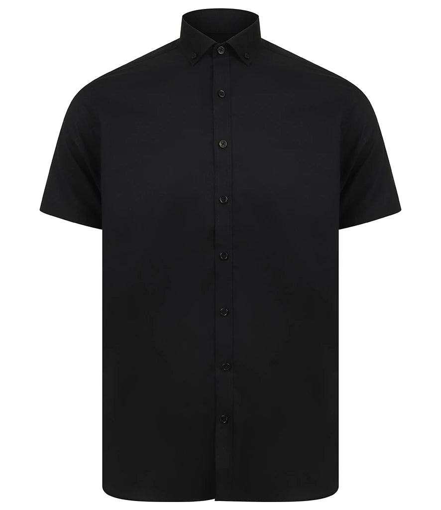 Henbury Modern Short Sleeve Slim Fit Oxford Shirt — Black