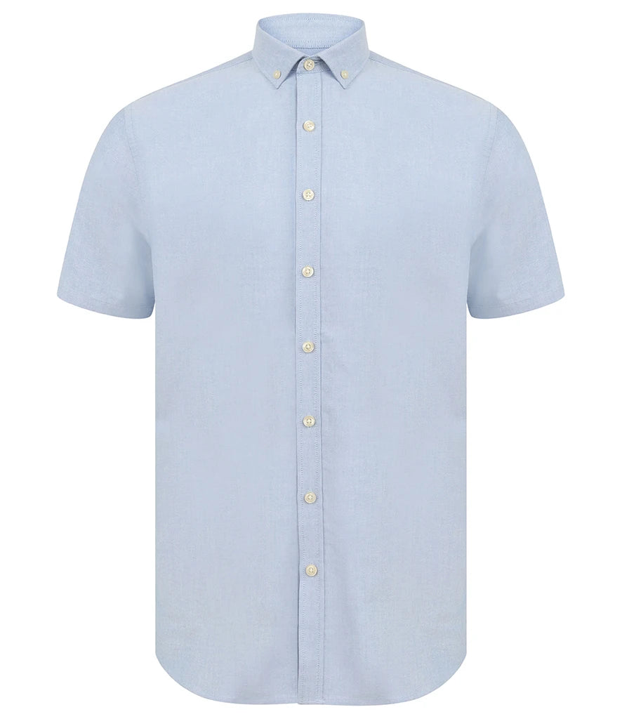 Henbury Modern Short Sleeve Slim Fit Oxford Shirt — Blue