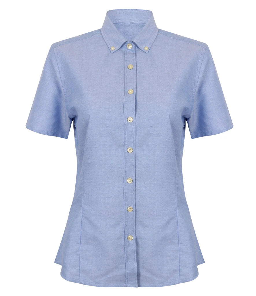 Henbury Ladies Modern Short Sleeve Regular Fit Oxford Shirt — Blue