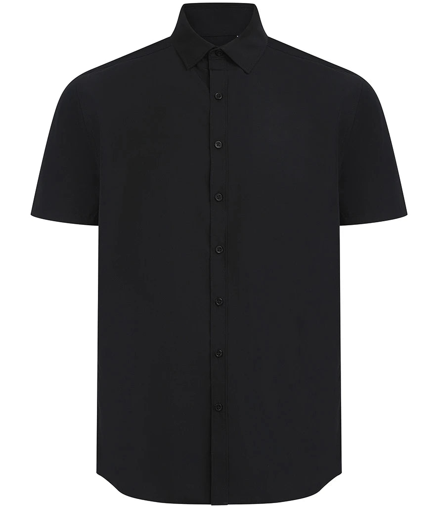 Henbury Short Sleeved Cotton Feel Coolplus® Shirt — Black