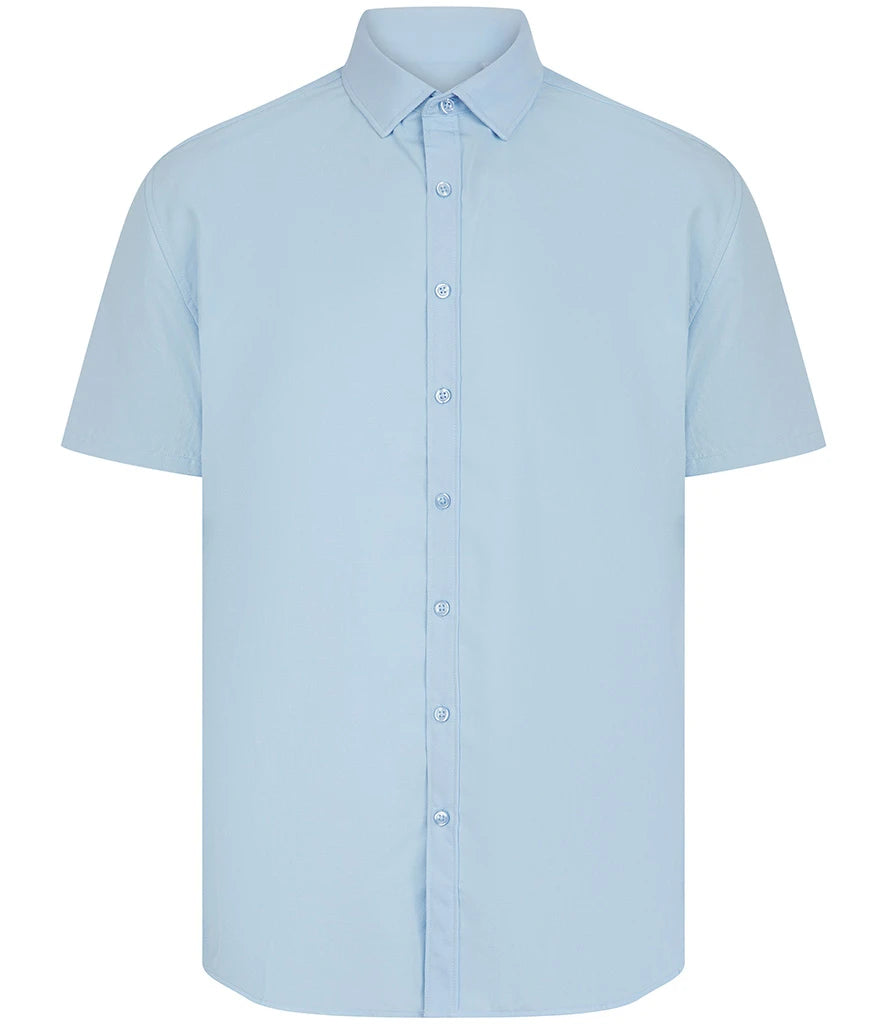 Henbury Short Sleeved Cotton Feel Coolplus® Shirt — Light Blue