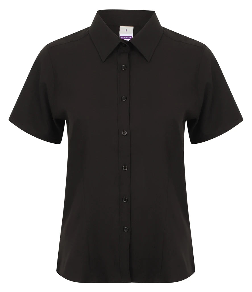 Henbury Ladies Short Sleeve Wicking Shirt — Black