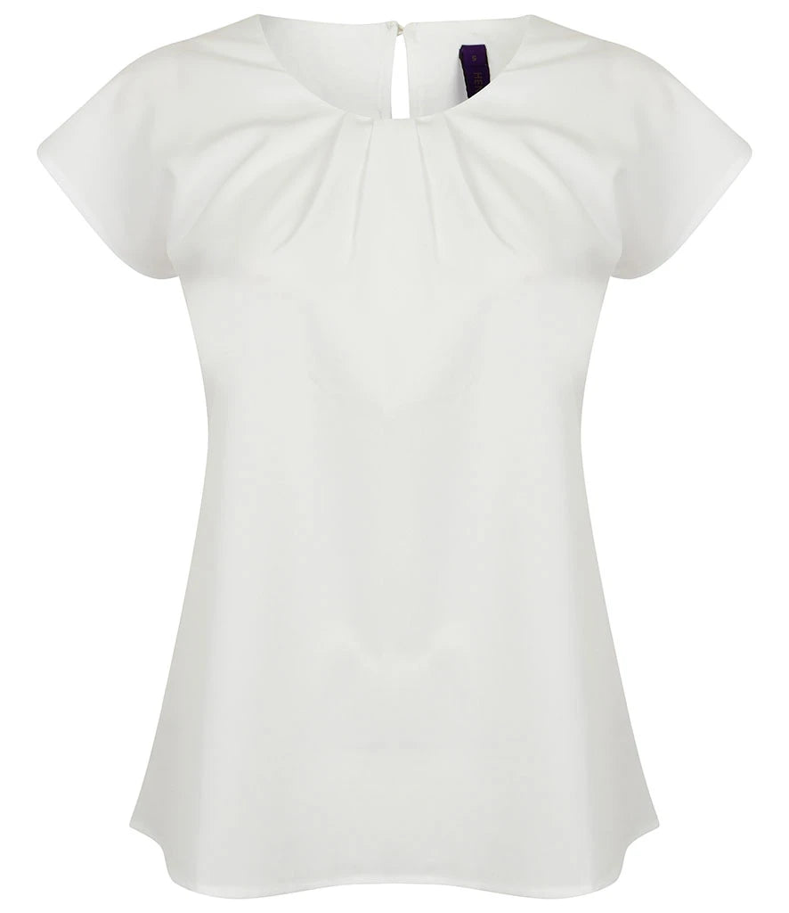 Henbury Ladies Pleat Front Short Sleeve Blouse — White