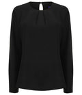 Henbury Ladies Pleat Front Long Sleeve Blouse — Black
