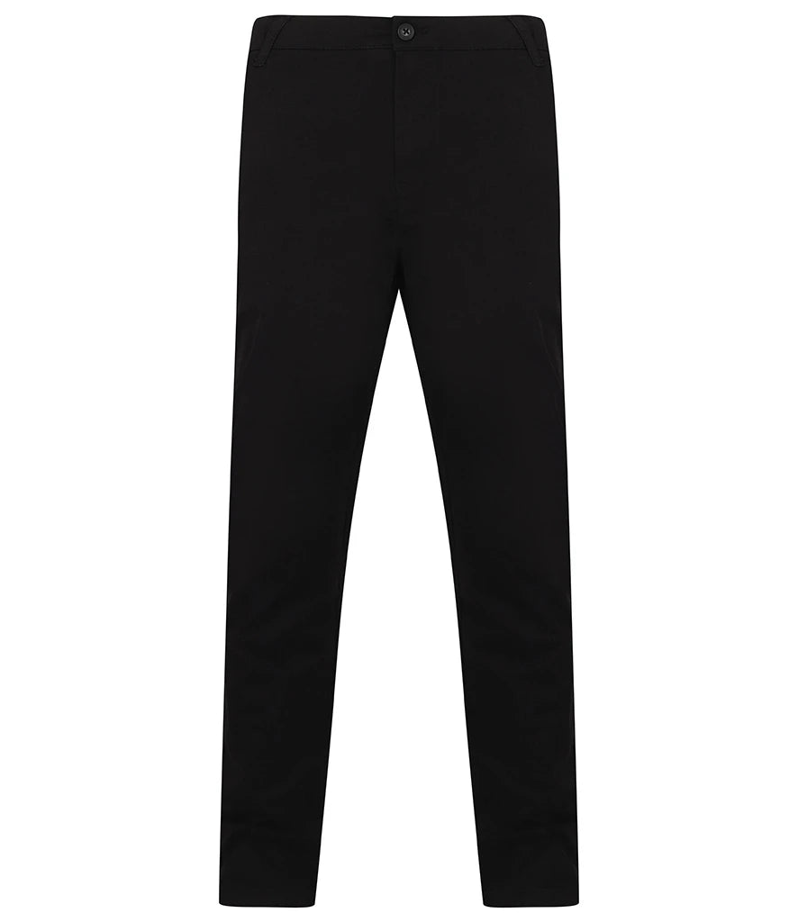 Henbury Stretch Flex Waistband Chino Trousers — Black