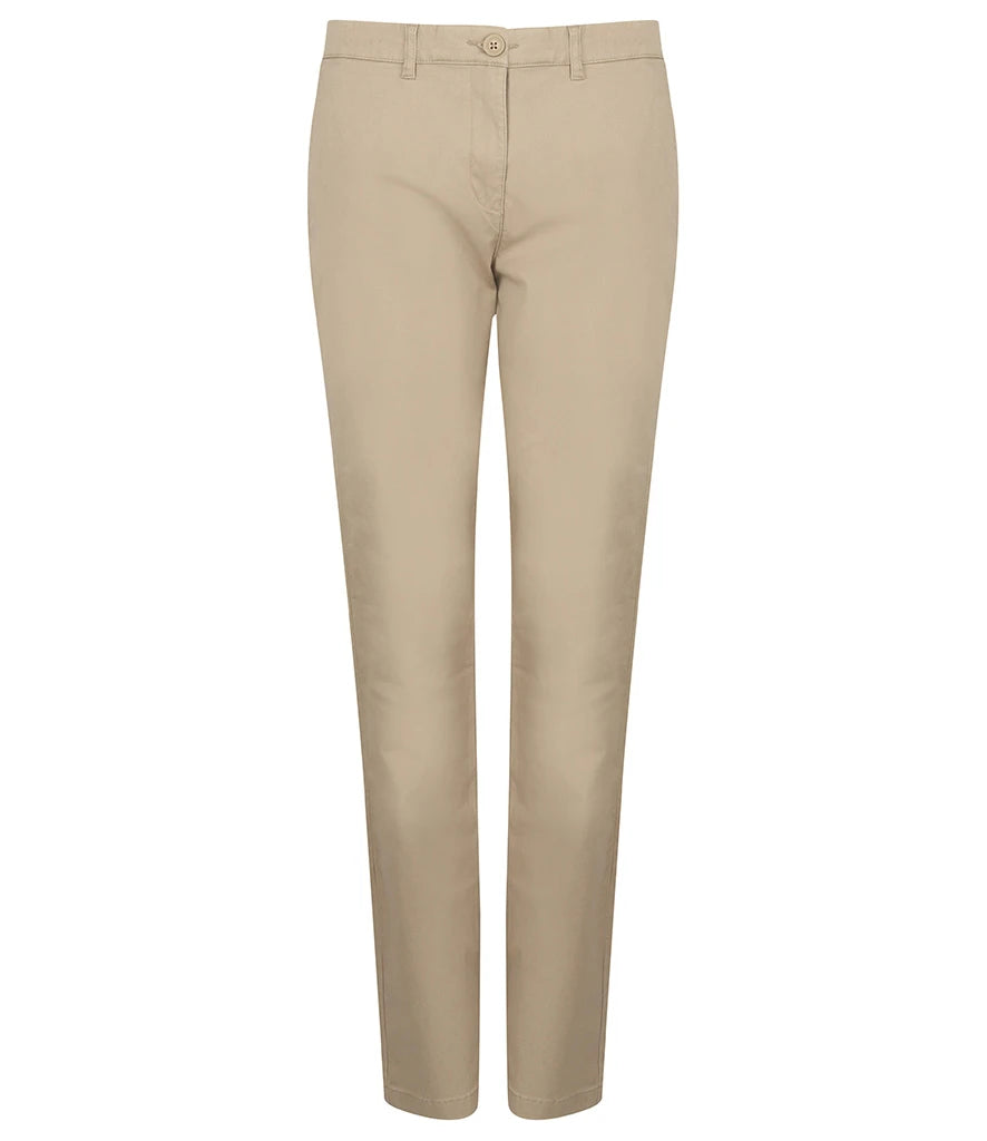 Henbury Ladies Stretch Chino Trousers — Stone