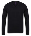 Henbury Lightweight Cotton Acrylic V Neck Sweater — Black