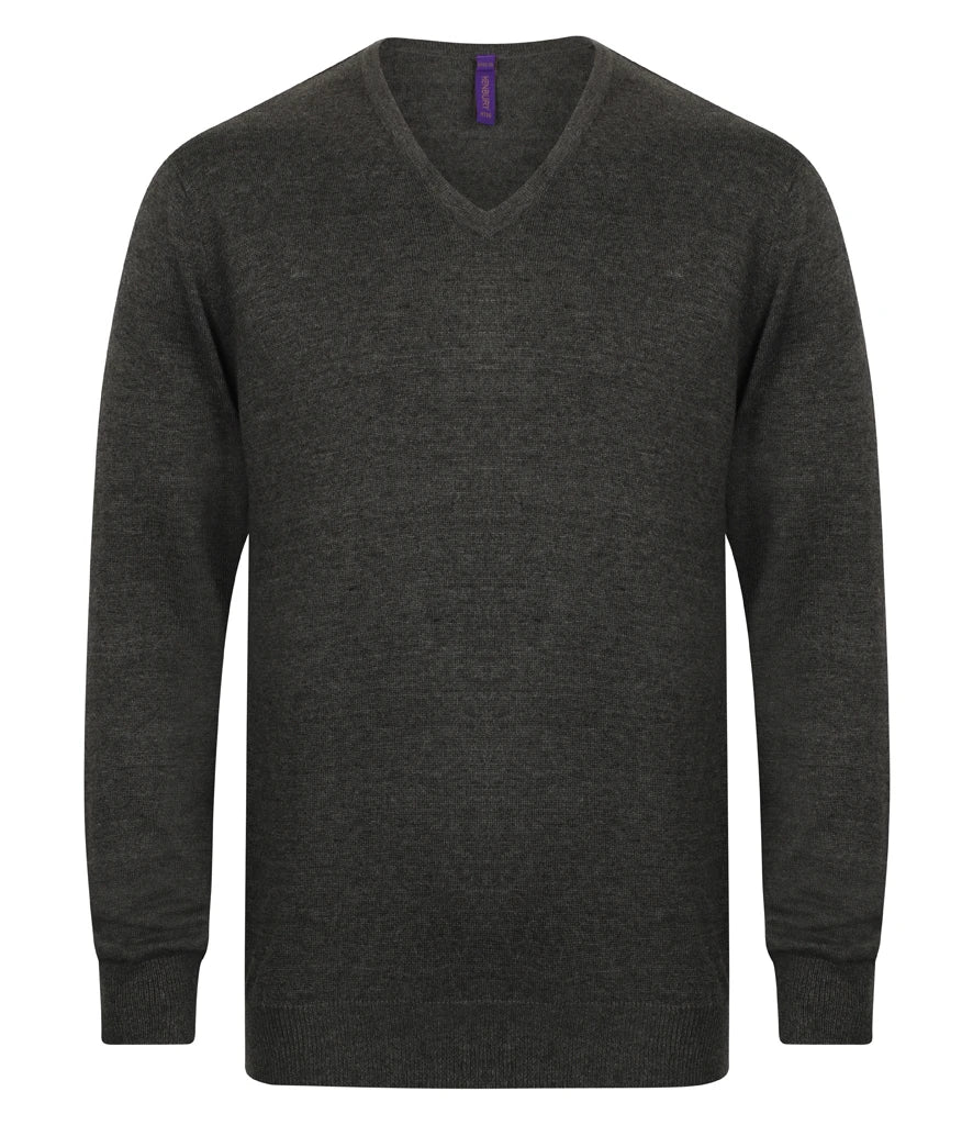 Henbury Lightweight Cotton Acrylic V Neck Sweater — Grey Marl