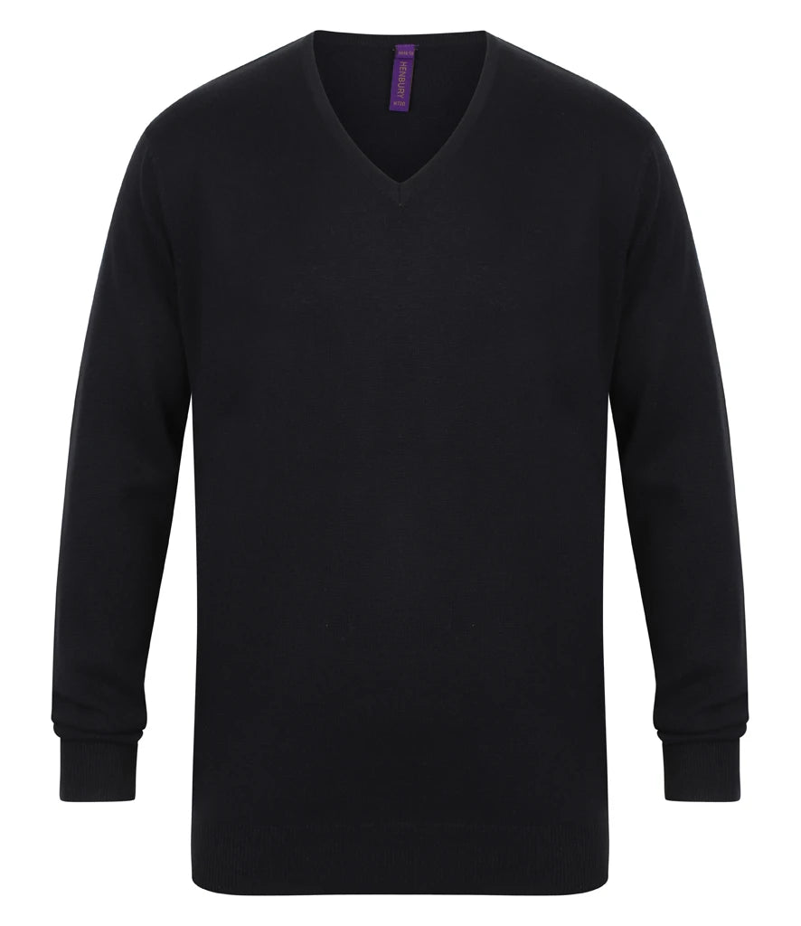 Henbury Lightweight Cotton Acrylic V Neck Sweater — Navy