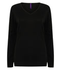 Henbury Ladies Lightweight Cotton Acrylic V Neck Sweater — Black